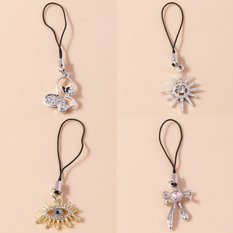 Strass Böser Blick Sonne Schmetterling Schleife Handyanhänger Zinklegierung Design Hohl Handyhülle Dekoration Für Damen