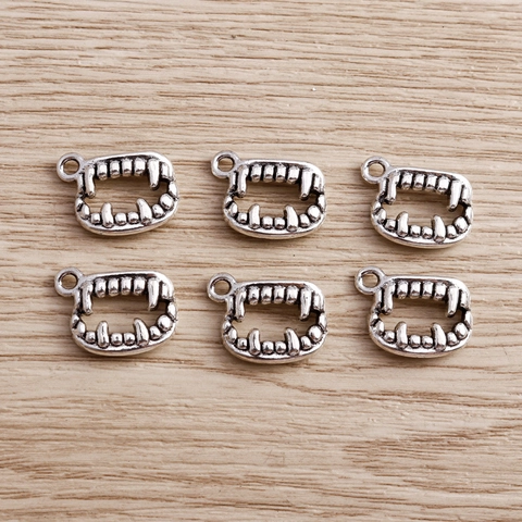 Vintage Halloween Vampire Teeth Fangs Alloy Charms For DIY Jewelry Making Antique Silver Pendants For Bracelet Necklace