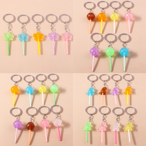 Creatieve Hars Dier Lolly Sleutelhanger Voor Dames Kinderen Schattig Glitter Kersenbloesem Eend Dinosaurus Snoep Hanger Cadeau