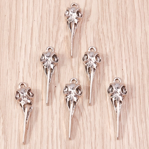 Gothic Rabenschädel Anhänger Antik Silber Legierung Krähe Vogelkopf Skelett Charms Für Halloween DIY Schmuckherstellung Zubehör
