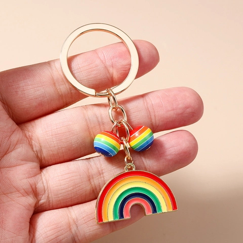 Portachiavi in Lega di Zinco Moda Arcobaleno Smalto Cuore Carino Turchese Ciondolo Anello Chiave per Donna Ragazze Borsa Accessori Regalo