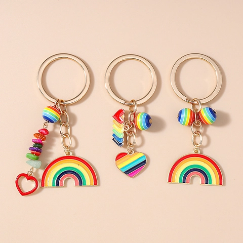 Portachiavi in Lega di Zinco Moda Arcobaleno Smalto Cuore Carino Turchese Ciondolo Anello Chiave per Donna Ragazze Borsa Accessori Regalo