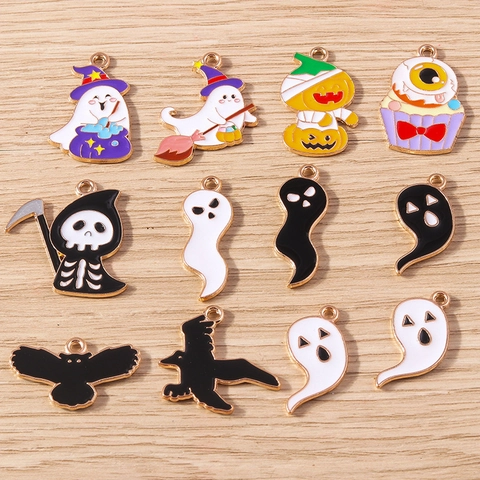 Halloween Aleación Esmalte Calabaza Fantasma Segador Colgante Dijes Para DIY Collar Pulsera Pendientes Joyería Hallazgos