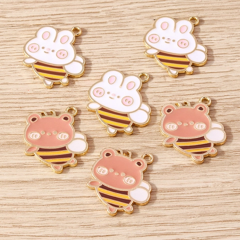 Cartoon Animal Bee Rabbit Bear Alloy Enamel Charms Pendants For DIY Jewelry Necklace Keychain Bracelet Making Accessories