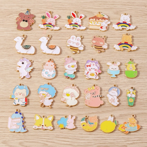 Cartoon Enamel Animal Charms DIY Jewelry Making Accessories Cute Rabbit Bear Dog Enamel Alloy Pendants For Necklace Bracelet Keychain