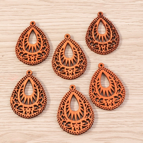 Natural Wooden Butterfly Flower Tree Fan Teardrop Pendants DIY Handmade Earring Necklace Jewelry Making Accessories Charms