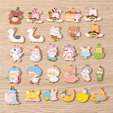 Cartoon Enamel Animal Charms DIY Jewelry Making Accessories Cute Rabbit Bear Dog Enamel Alloy Pendants For Necklace Bracelet Keychain