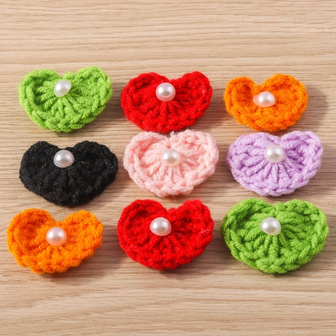 Handmade Knitted Flower Heart Pendants DIY Jewelry Accessories Crochet Charms With Artificial Pearl For Earrings Necklaces