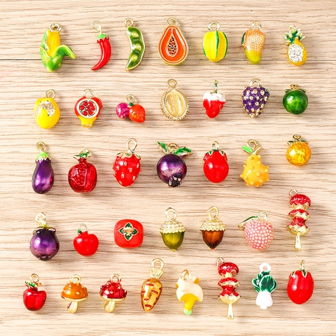 DIY Jewelry Making Alloy Enamel Simulation Fruit Vegetable Pendants Strawberry Pineapple Carrot Charms For Bracelet Keychain