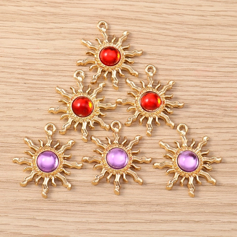Zinc Alloy Sun Charm Pendant With Rhinestone Round Plate Sun Rays Pattern For DIY Jewelry Making Bracelet Necklace Keychain Women
