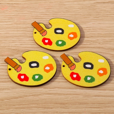 Wooden School Theme Charms Pencil Palette Notebook Compass Pendants For DIY Jewelry Making Crafts Graduation Gift