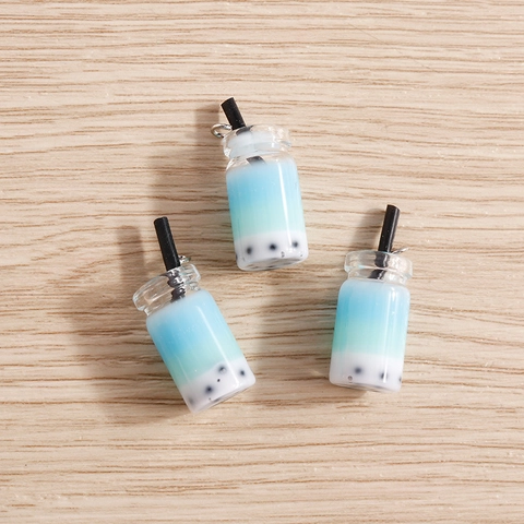 Mini Boba Bubble Tea Resin Pendants For DIY Jewelry Making Keychain Necklace Accessories Gradient Color Milk Tea Charms