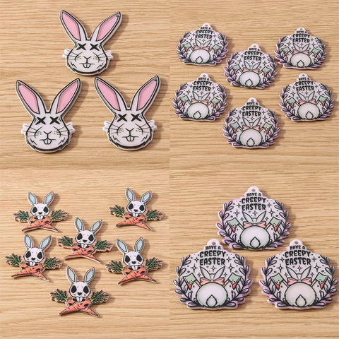 Acrylic Rabbit Carrot Skull Pendants For Easter DIY Jewelry Making Necklace Bracelet Keychain Accessories Craft Supplies