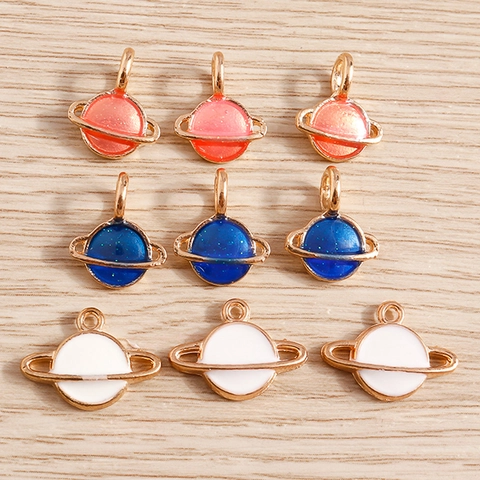 Alloy Enamel Saturn Planet Pendants For DIY Jewelry Making Necklaces Bracelets Starry Sky Glitter Galaxy Pendants Only