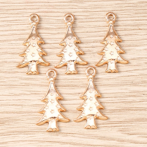 Christmas Tree Pendants Alloy Star Pattern DIY Jewelry Making Rose Gold Tone Necklace Bracelet Accessories Festive Party Gift