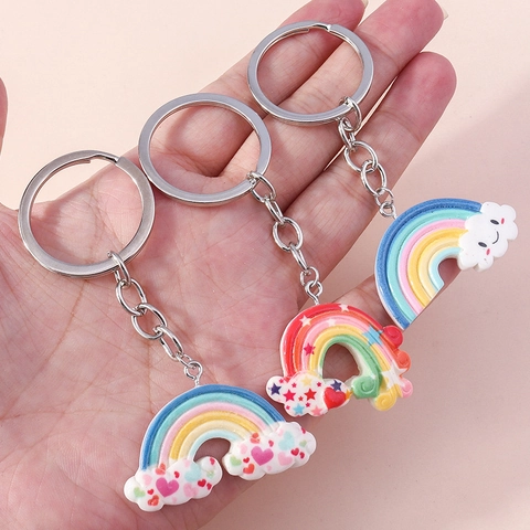 Süßer Harz Regenbogen Wolke Schlüsselanhänger Bunter Herz Stern Lächeln Tasche Anhänger Dekorativer Schlüsselanhänger Für Damen Kinder Geschenk