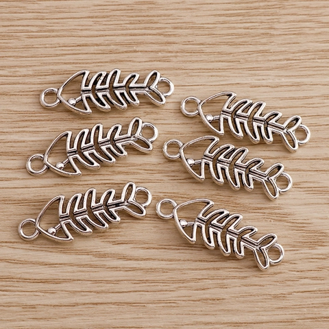 Vintage Zinc Alloy Fishbone Charms Antique Silver Hollow Fish Bone Pendants For DIY Necklace Bracelet Jewelry Making Accessories