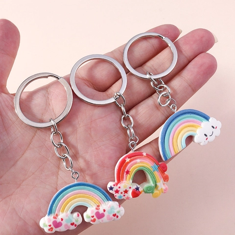 Süßer Harz Regenbogen Wolke Schlüsselanhänger Bunter Herz Stern Lächeln Tasche Anhänger Dekorativer Schlüsselanhänger Für Damen Kinder Geschenk