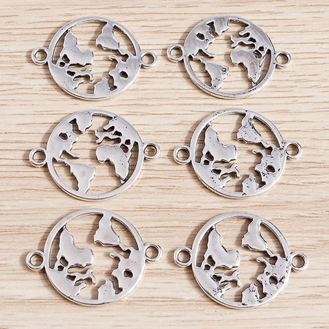 Antik Silber Zinklegierung Weltkarte Rund Hohl Anhänger DIY Schmuckverbinder Für Halskette Armband Herstellung Zubehör