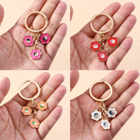 Porte-clés Fleur Tai Chi Yin Yang de Style Chinois Pendentif de Sac Créatif en Alliage de Zinc et Émail pour Femmes Filles Cadeau de Mode