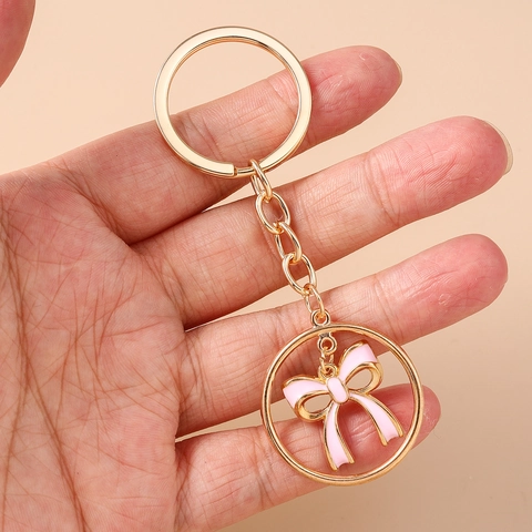 Zinklegierung Emaille Kirschblüte Schleife Herz Schlüsselanhänger Damen Mode Metall Tasche Anhänger Deko Schmuck Schlüsselring