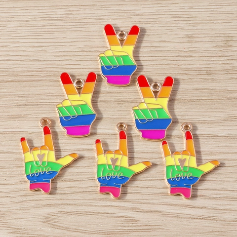 Ciondoli Gesto Della Mano Arcobaleno Lega Di Zinco Smalto Segno Della Pace V I Love You Cuore Amore Ciondoli Per Creazione Collana Braccialetto Fai-da-te