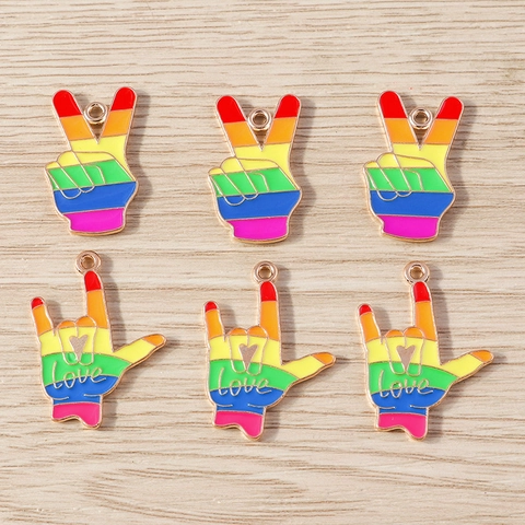 Ciondoli Gesto Della Mano Arcobaleno Lega Di Zinco Smalto Segno Della Pace V I Love You Cuore Amore Ciondoli Per Creazione Collana Braccialetto Fai-da-te