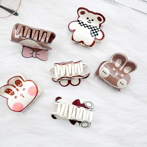 Koreanischer Stil Süße Cartoon Acryl Haarklammer Hase Bär Katzenpfote Design Süße Haarnadel Für Damen Mädchen Haarschmuck