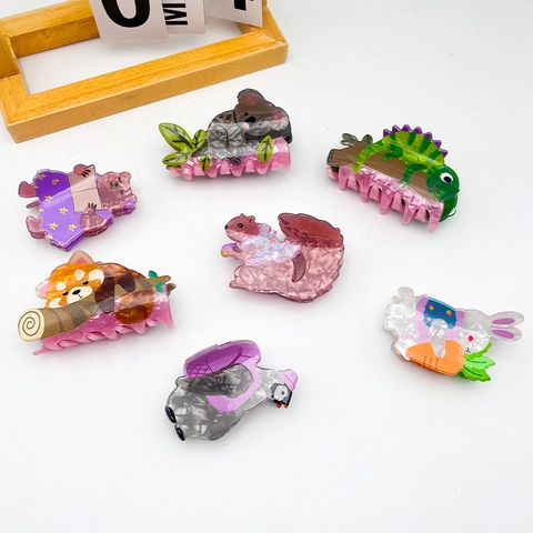 Mollette per Capelli in Acetato a Forma di Animale dei Cartoni Animati Simpatico Coniglio Koala Orso Pinguino Scoiattolo Lucertola Panda Rosso per Donna Ragazze Accessori