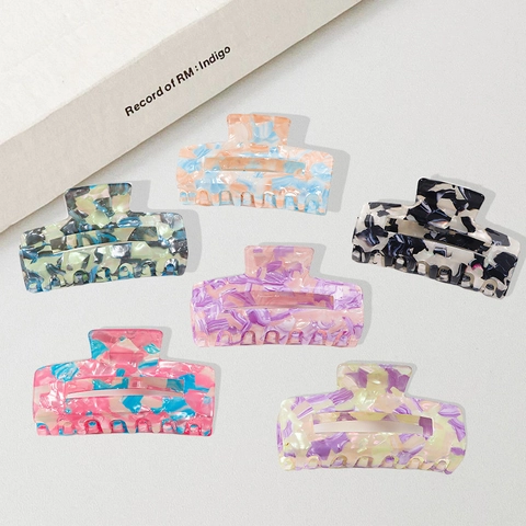 Pinza per Capelli in Acétato Grande Stile Coreano Rettangolare Cava Marmorizzata Clip a Squalo per Donna Gioielli per Capelli alla Moda