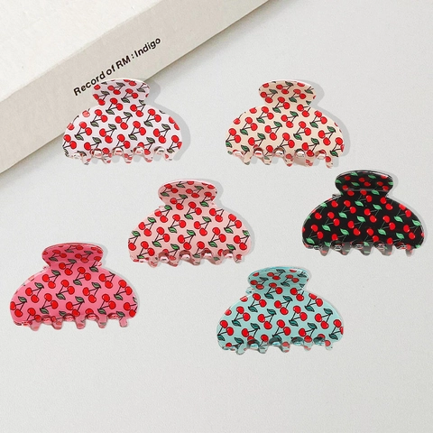 Pinza para el Cabello Estilo Coreano con Estampado de Cerezas para Mujer PVC Dulce Forma Corazón Accesorios Cabello