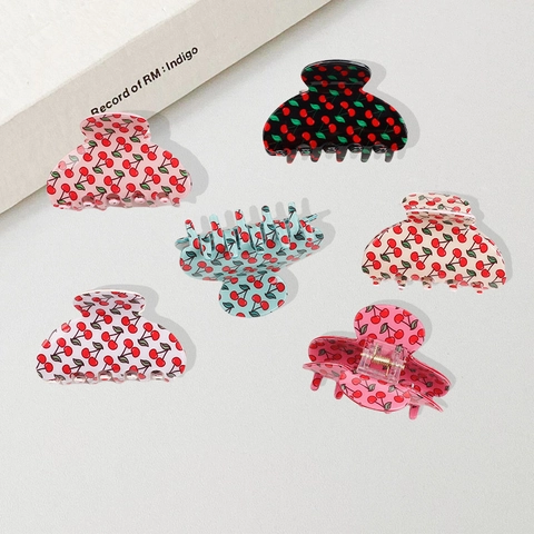 Pinza para el Cabello Estilo Coreano con Estampado de Cerezas para Mujer PVC Dulce Forma Corazón Accesorios Cabello
