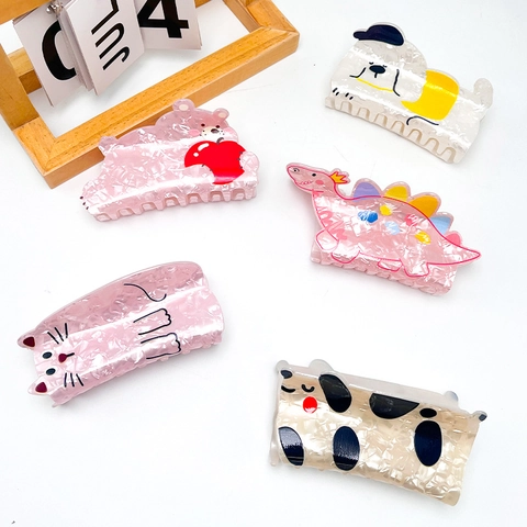 Süße Cartoon Tier Acryl Haarkralle Bär Hund Katze Dinosaurier Muster Große Haar Accessoires Für Damen Haar Styling Tools