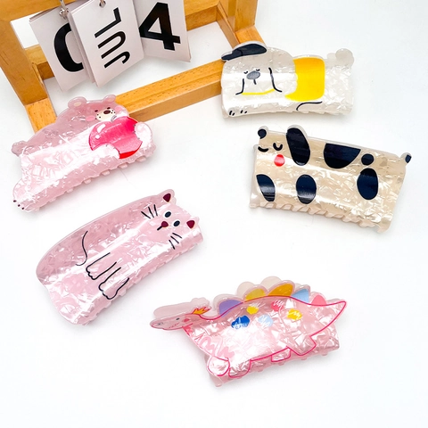 Süße Cartoon Tier Acryl Haarkralle Bär Hund Katze Dinosaurier Muster Große Haar Accessoires Für Damen Haar Styling Tools