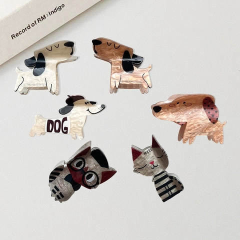 Pinze per Capelli in Acetato con Gatto e Cane in Stile Cartone Animato per Donna Mollette per Capelli con Motivo Marmorizzato Animali