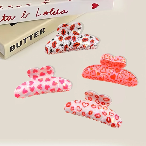 Süße Acryl Herz Lippen Druck Haarklammer Für Damen Valentinstag Herzförmige Shark Clip Pferdeschwanz Haarschmuck