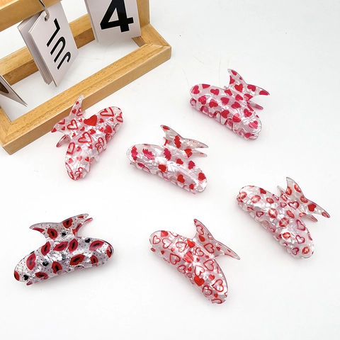 Romantische Valentijnsdag Acryl Haarklem Rode Hart Lip Print Grote Haaraccessoire Voor Vrouwen Daten Feest Dagelijks