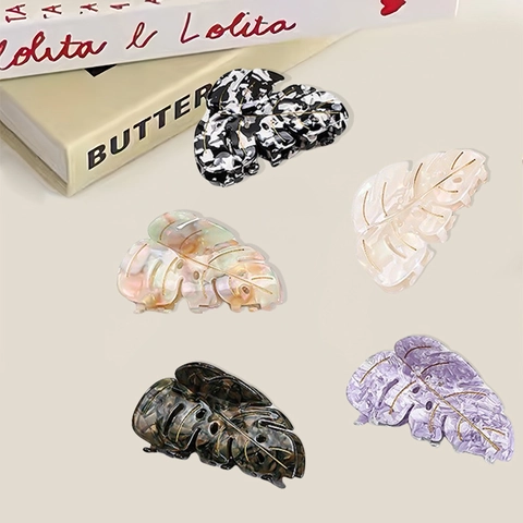 Elegante Acetaat Monstera Blad Haarklem Met Gouden Nerf Marmeren Textuur Haarklip Voor Dames Dagelijkse Haaraccessoires