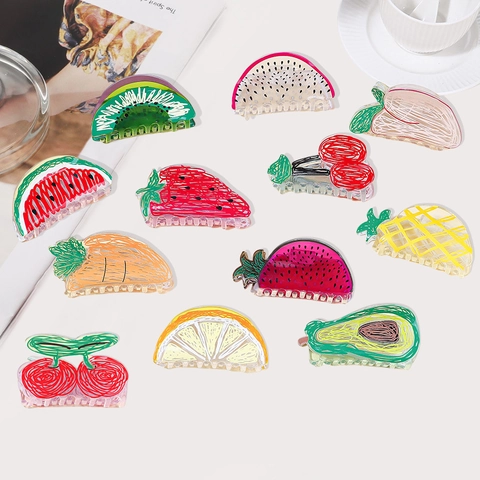 Molle per Capelli in Acrilico a Forma di Frutta Fatte a Mano Fragola Ciliegia Anguria Ananas Grandi Pinze per Accessori Donna