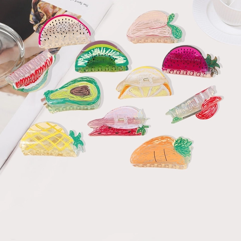Molle per Capelli in Acrilico a Forma di Frutta Fatte a Mano Fragola Ciliegia Anguria Ananas Grandi Pinze per Accessori Donna