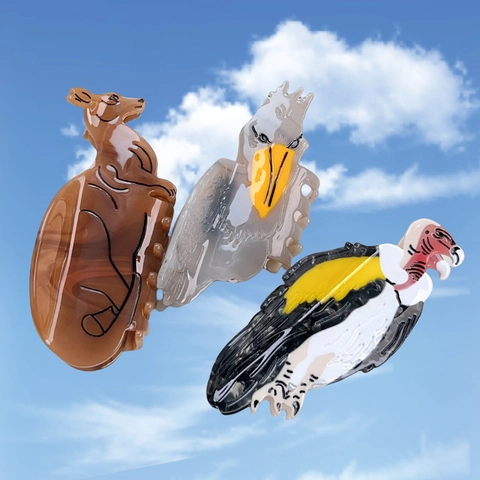 Molletta per Capelli in Acetato Animale Realistico Design Aquila Canguro Grande Accessorio per Capelli Antiscivolo da Donna