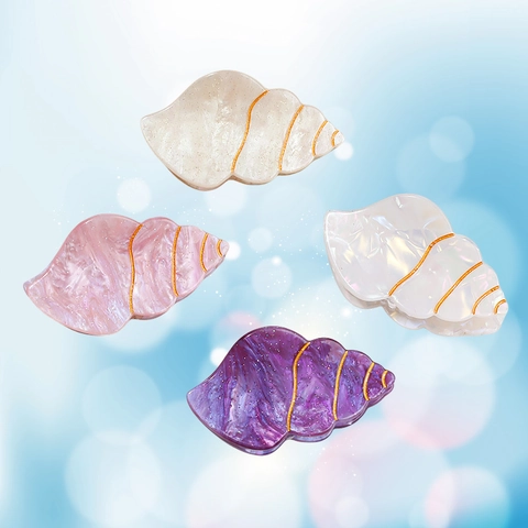 Conch Shape PVC Hair Claw Clip Shell Marine Animal Design Gold Line Detail Hair Accessories For Women Girls Daily Use