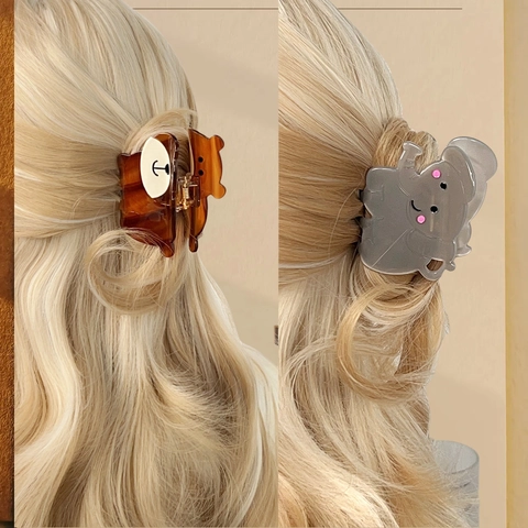 Simpatiche Molle per Capelli in Acetato a Forma di Orso ed Elefante Fermagli a Squalo per Donna Ragazze Accessori per Acconciature