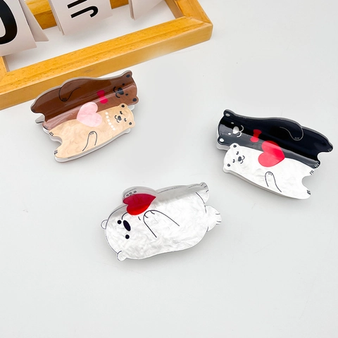 Süße Acryl Cartoon Bär Haarklammer Für Damen Mädchen Süßes Herz Muster Tierform Haarschmuck Große Haargreifer