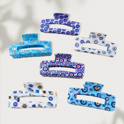 Large Evil Eye Hair Claw Clip Rectangular PVC Ice Blue Orchid Color Handmade Hair Accessories For Women Fashion Headwear