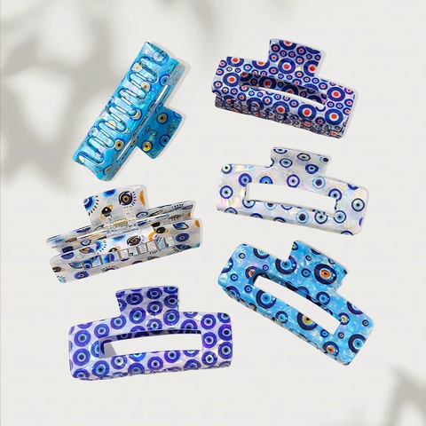Large Evil Eye Hair Claw Clip Rectangular PVC Ice Blue Orchid Color Handmade Hair Accessories For Women Fashion Headwear