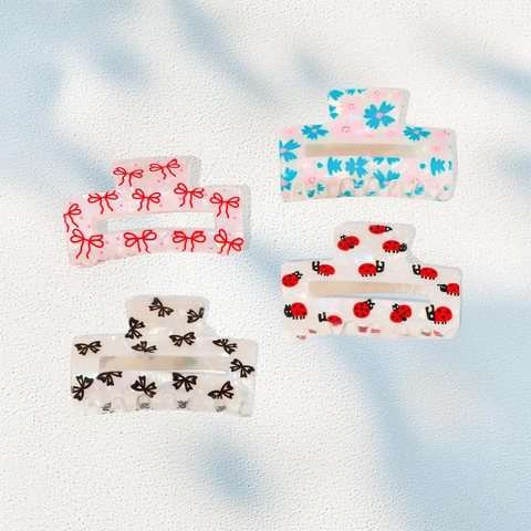 Korean Style PVC Hair Claw Clip Sweet Bow-knot Floral Heart Print Large Shark Clip Fashion Hair Accessories For Women Daily Decoration