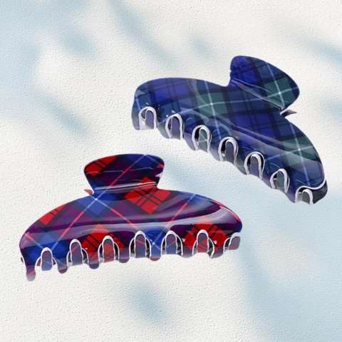 Vintage Acetate Plaid Hair Claw Clip Large Tartan Checkerboard Shark Clip Fashion Hair Accessories For Women Thick Hair Styling