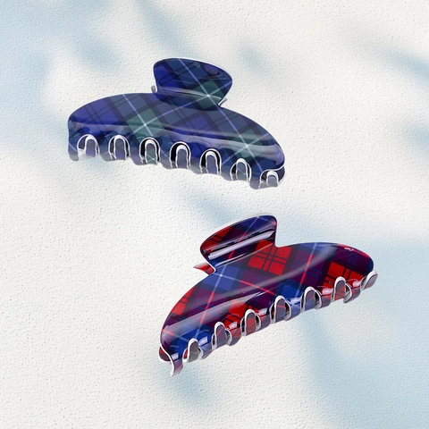 Vintage Acetate Plaid Hair Claw Clip Large Tartan Checkerboard Shark Clip Fashion Hair Accessories For Women Thick Hair Styling
