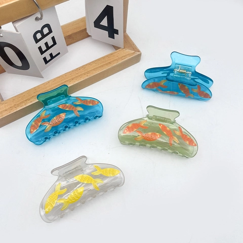 Pince à Cheveux Requin Créative en Acrylique Poisson Rouge pour Femmes Mode Transparente Imprimée Animal Marin Accessoire Coiffure